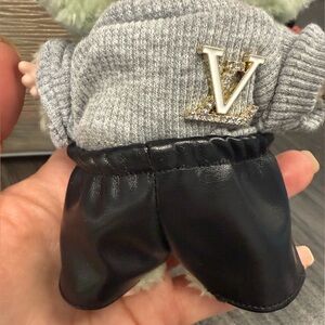 Labubu unbranded clothing Gray Top and Leatherette shorts. Doll sold separately